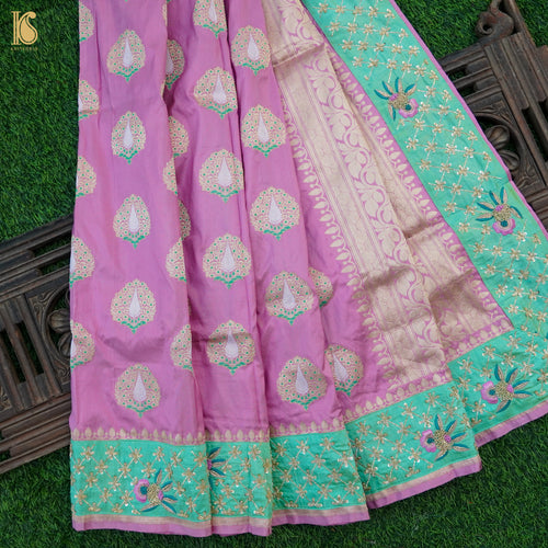 Orchid Pink Handwoven Banarasi Silk Mor Boota Embroidery Border Kadwa Saree - Khinkhwab