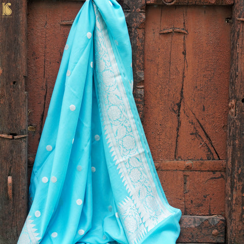 Blue Pure Georgette Handloom Banarasi Ashrafi Boota Dupatta - Khinkhwab