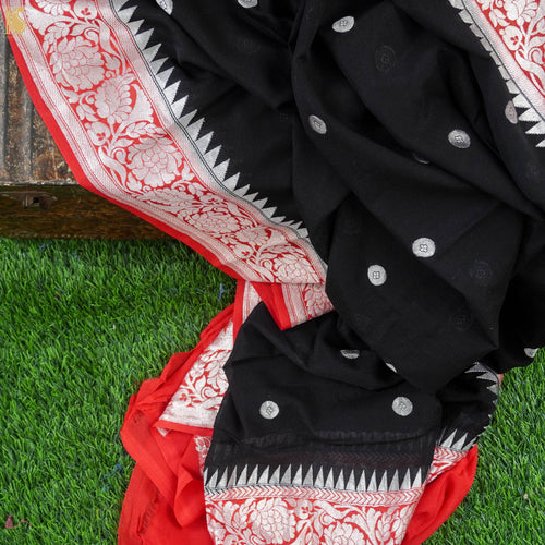 Black & Red Pure Georgette Handloom Banarasi Dupatta - Khinkhwab