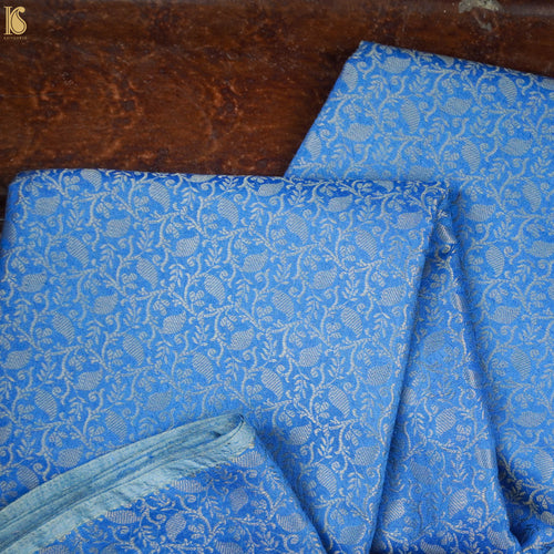 Blue Pure Moonga Silk Handloom Banarasi Suit Fabric - Khinkhwab