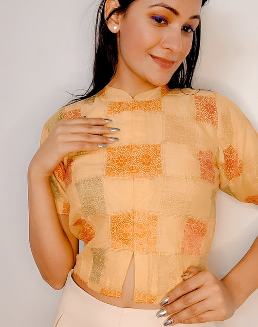 Orange Pure Silk Stitched Sleeveless Blouse – Khinkhwab
