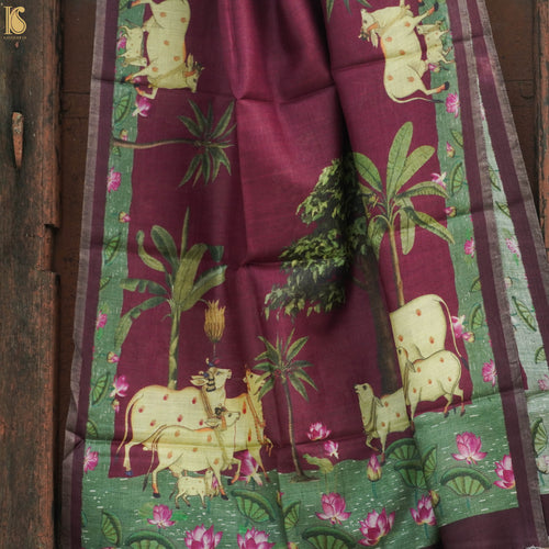 Pure Tussar Silk Cow Print Dupatta - Khinkhwab