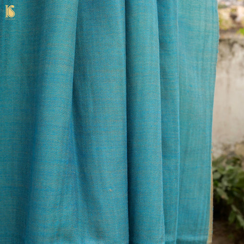 Viking Blue Tissue Semi Pashmina Handwoven Kashmiri Stole - Khinkhwab