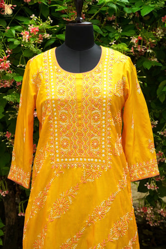 Pure Katan Silk Handwoven Chikankari Stitched Kurta - Khinkhwab