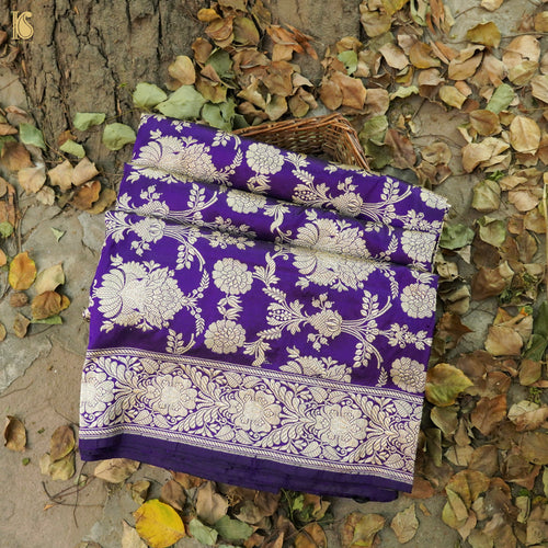 Persian Indigo Handwoven Pure Katan Silk Banarasi Mughal Boota Saree - Khinkhwab