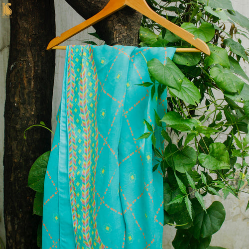 SITARA - Turquoise Blue Pure Georgette Silk Print Dupatta - Khinkhwab