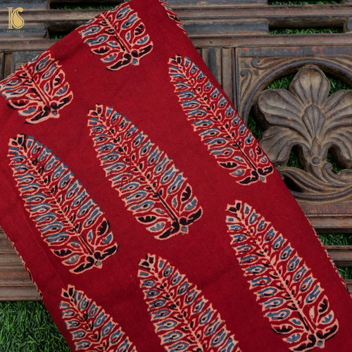 Red Hand Block Ajrakh Cotton Fabric - Khinkhwab