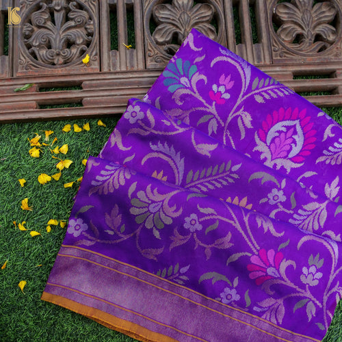 Purple Handwoven Pure Silk Real Zari Banarasi Meenakari Jamdani Saree - Khinkhwab