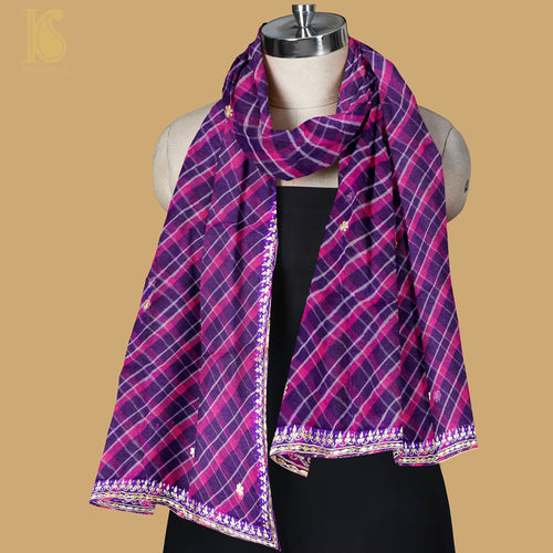 Purple & Pink Leheriya Pure Organza Gotta Patti Dupatta - Khinkhwab