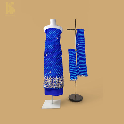 Ultramarine Blue Leheriya Pure Georgette Gotta Patti  Suit Set - Khinkhwab