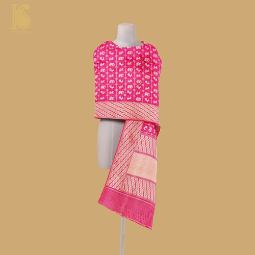 Cerise Pink Pure Katan Silk Handwoven Banarasi Kadwa Peacock Dupatta - Khinkhwab