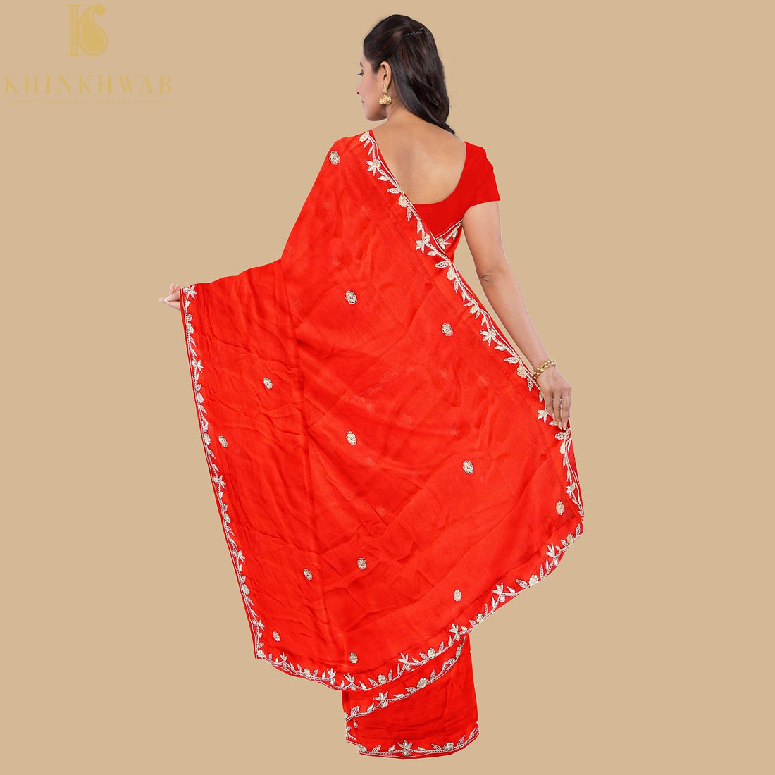 Ready To Wear Red Bandhani Print Saree With Hand Embroidered Blouse -  SA00806