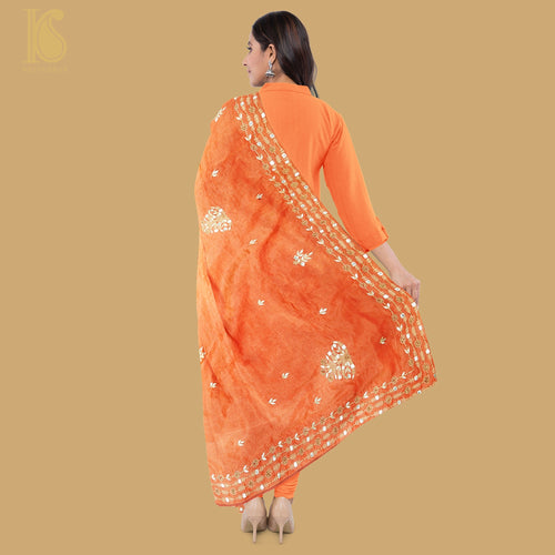 Chilean Fire Orange Pure Tissue Silk Embroidery Dupatta - Khinkhwab