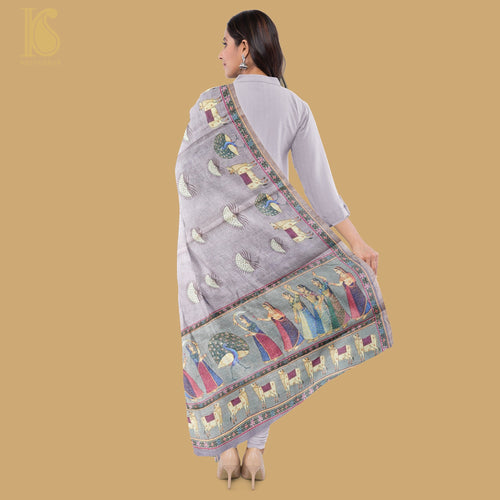 Pure Tussar Silk Lady & Cow Print Dupatta - Khinkhwab