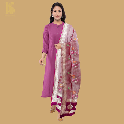 Hopbush Pink Pure Banarasi Silk Handwoven Tanchui Dupatta - Khinkhwab