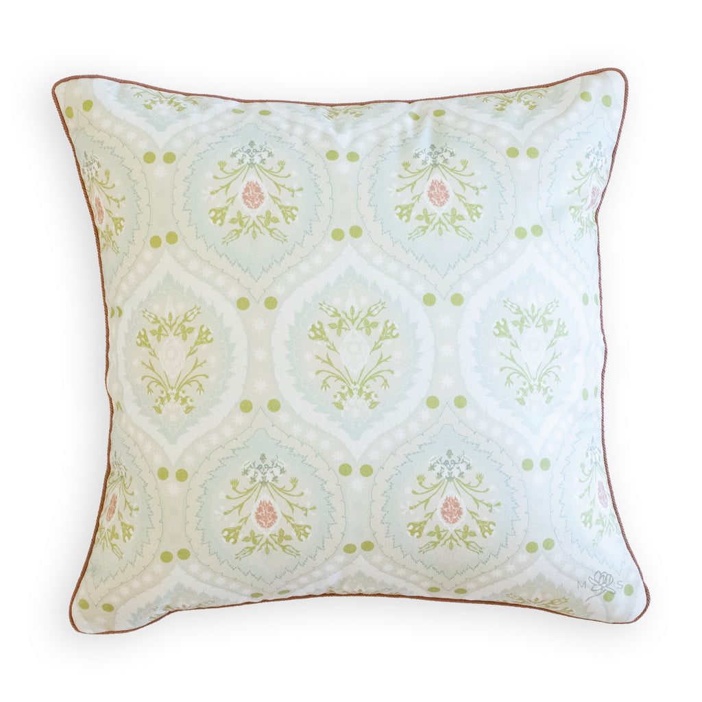 Mughal Flower Monsoon Blue and Green Designer Pillow – Arianna Belle