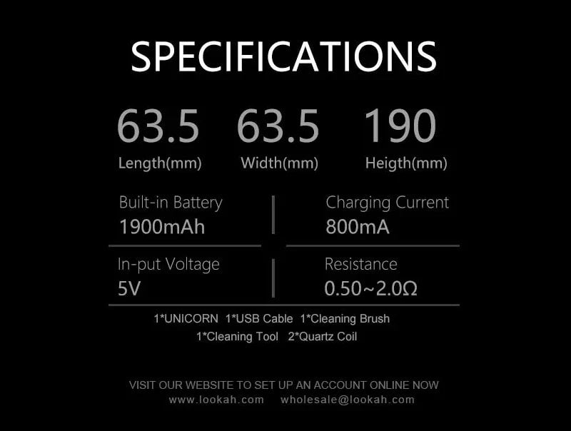 Lookah Unicorn Portable e-Dab Rig Specs