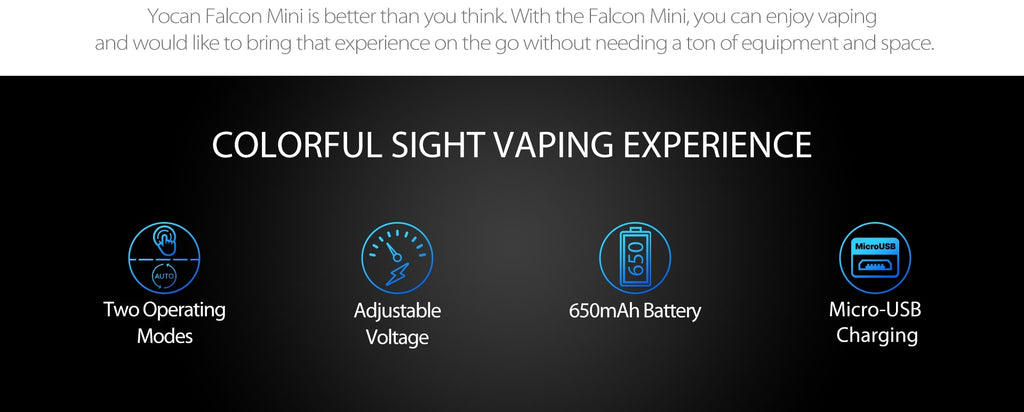 2 Yocan Falcon Mini Vaporizer Kit for KP Neon Lights and other Specs