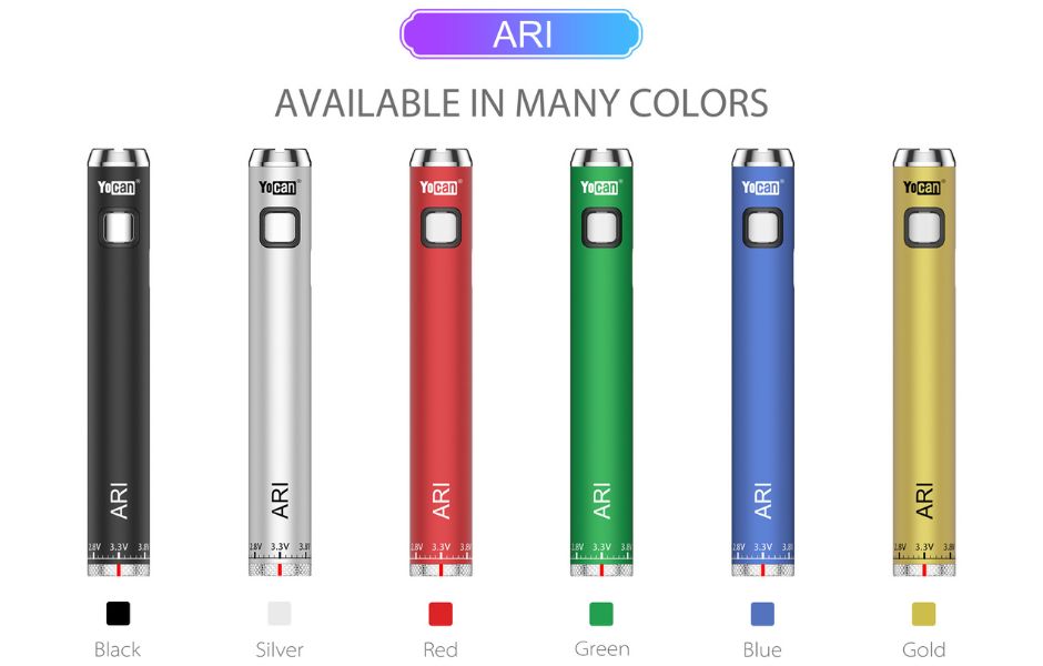 3 Yocan ARI Series Variable Voltage 510 Battery on KING's Pipe ARI Original Colors