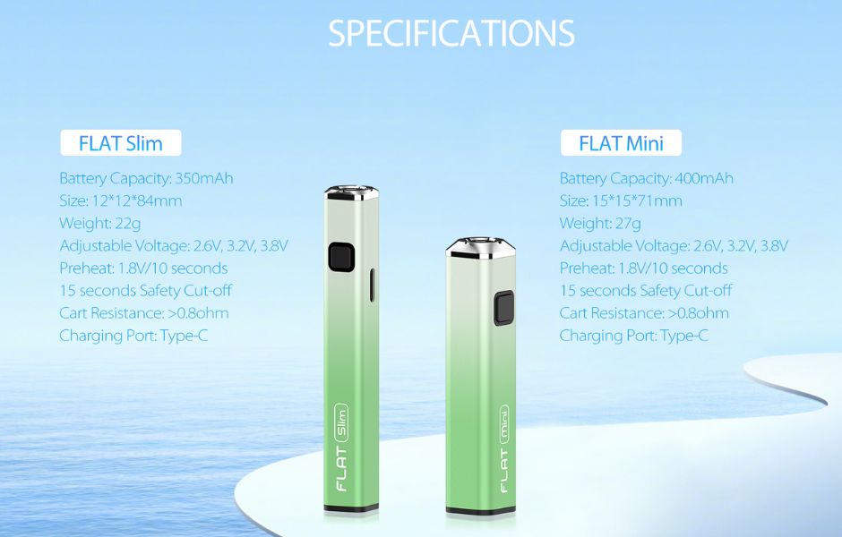 4 Yocan FLAT Series Variable Voltage 510 Battery on KING's Pipe FLAT Slim and FLAT Mini Features