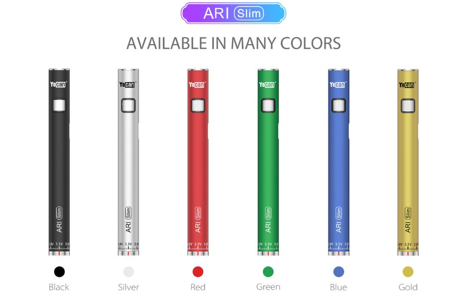 5 Yocan ARI Series Variable Voltage 510 Battery on KING's Pipe Ari Slim colors