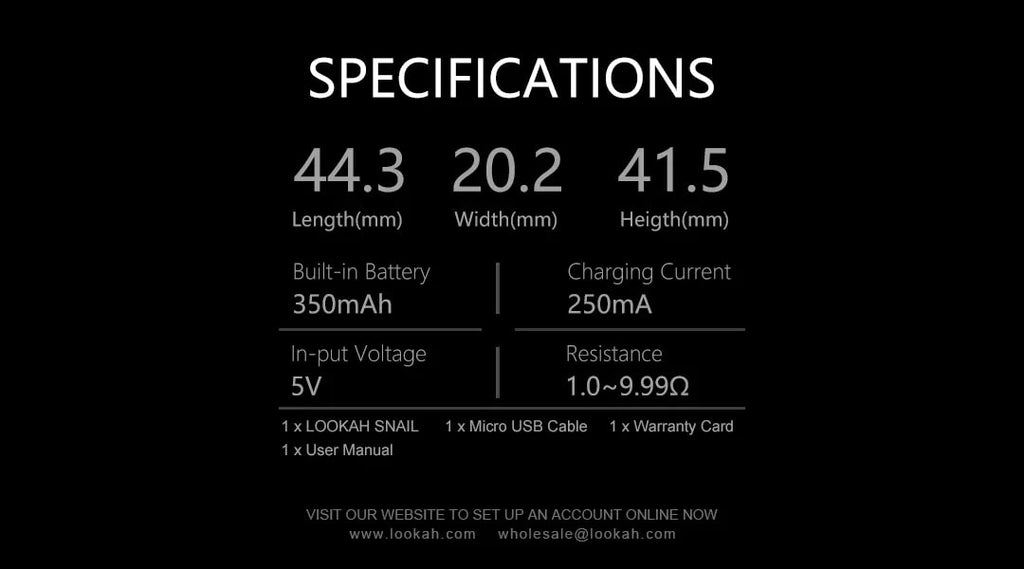 6 Lookah Snail 510 Thread Battery Specifications