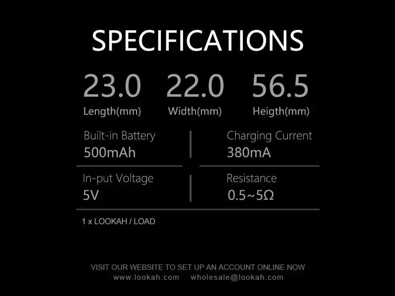 7 Lookah LOAD 510 Cart Battery Specifications