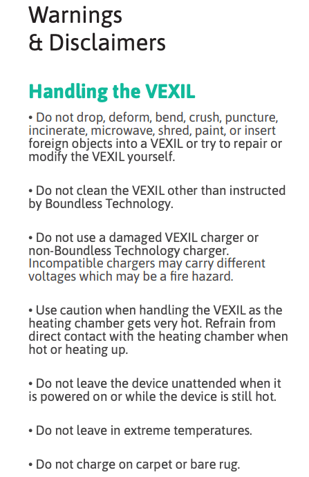 Boundless Vexil Dry Herb Vaporizer Disclaimer 1