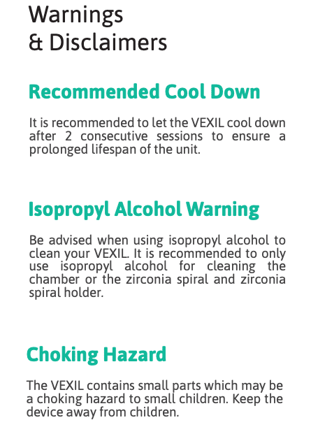 Boundless Vexil Dry Herb Vaporizer Warnings 1