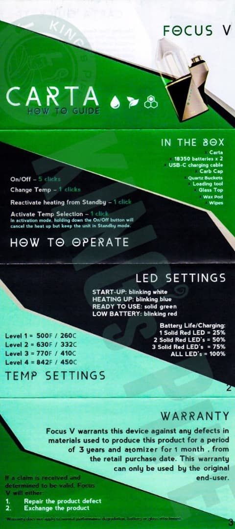 Focus V Carta Vape Rig Manual 1