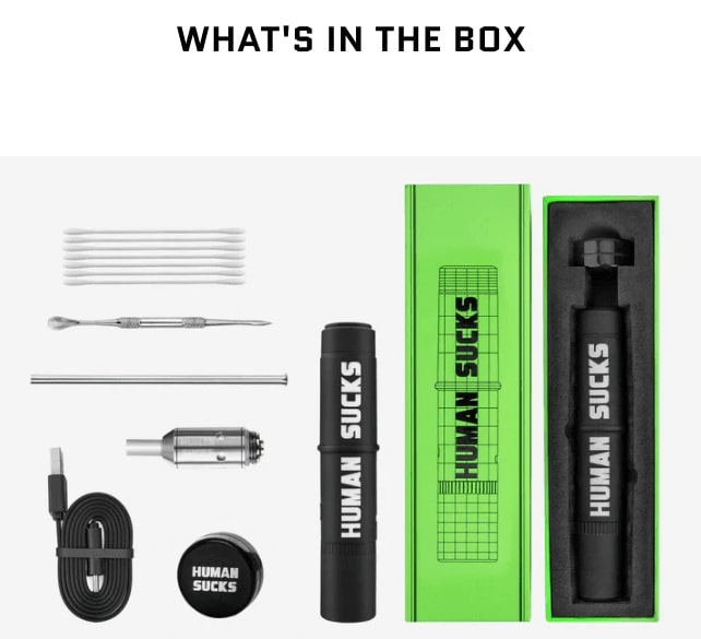 What is in the box of the Human Sucks STINGER e-Nectar Collector