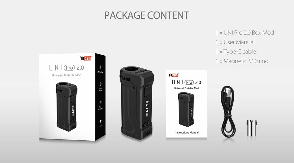 Yocan UNI Pro 2.0 Box Mod what is in the package