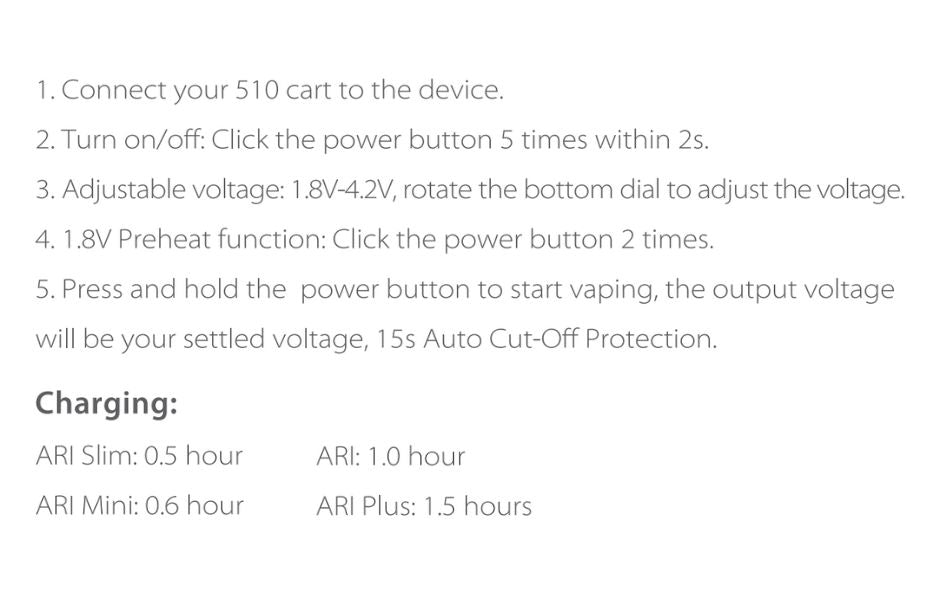 Yocan ARI Series Variable Voltage 510 Battery User Manual 2