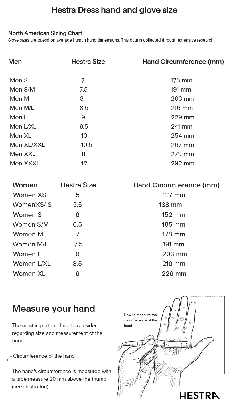 hestra sizing chart