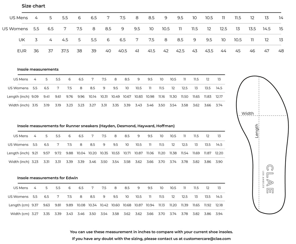 clae size chart