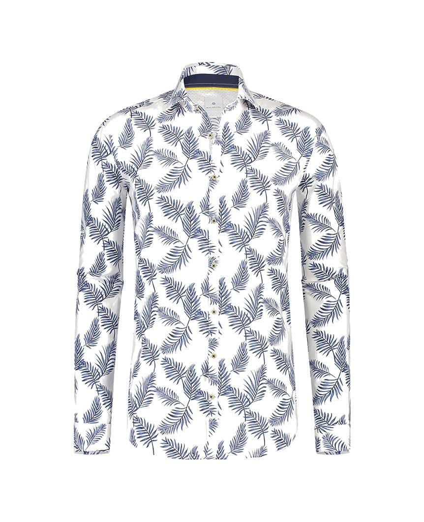 Blue Floral Summer Shirt White