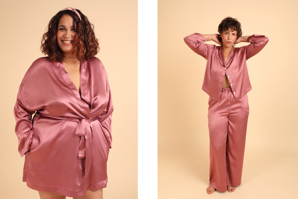 Kimono et pyjama en soie rose Venus and Gaia