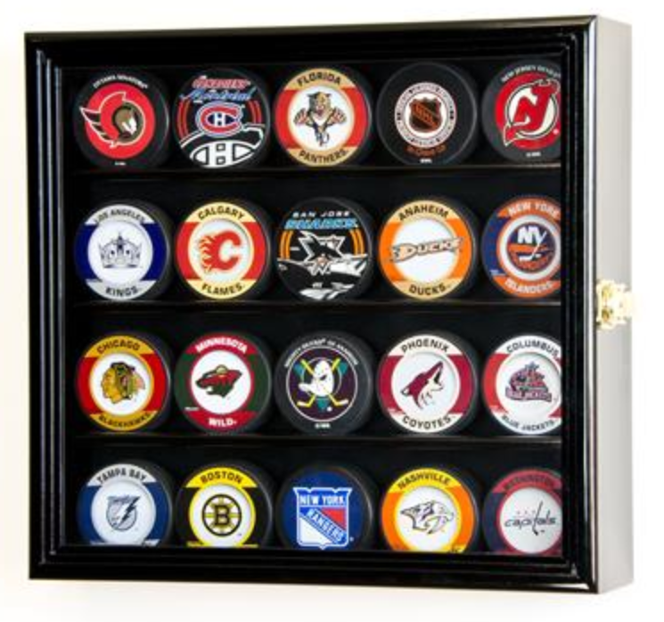 20 Hockey Puck Display Case Cabinet ManCave Decor Com   20HockeyPuckBlack 