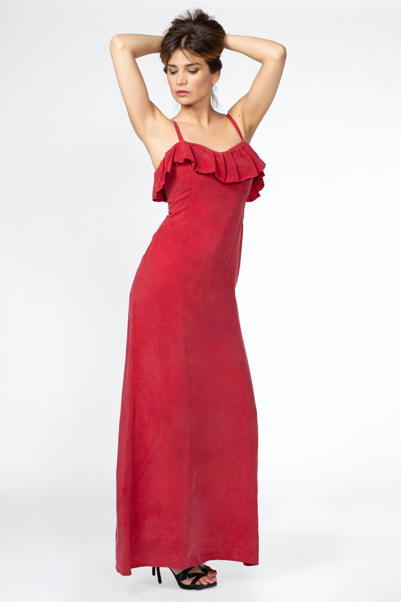 Abito lungo rosso con volant - Long red dress with ruffle