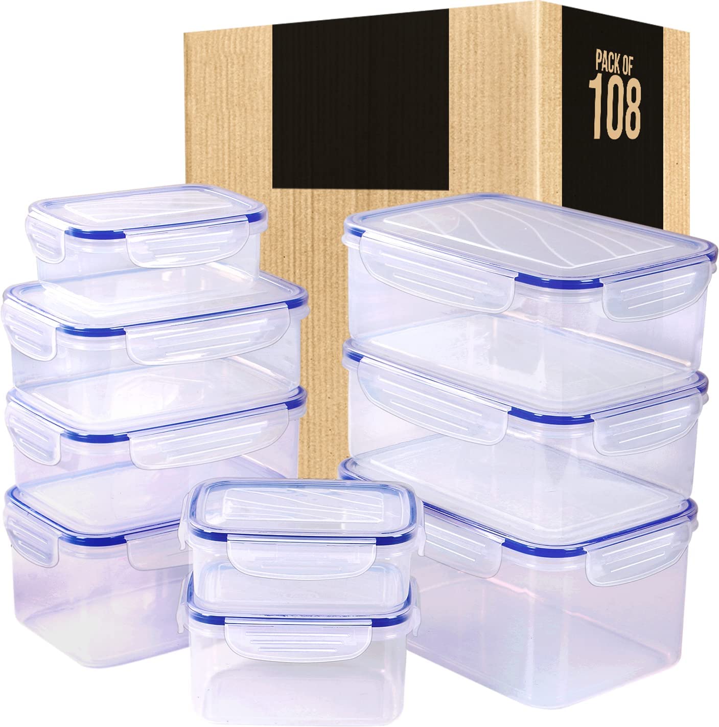 Utopia Kitchen Plastic Food Storage Container Set with Airtight Lids - Pack  of 24 (12 Containers & 12 Snap Lids)- Reusable & Leftover Lunch Boxes 