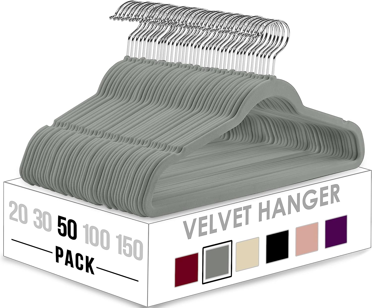 Home-It Non Slip Velvet Clothing Hangers, 50 Pack, Black 