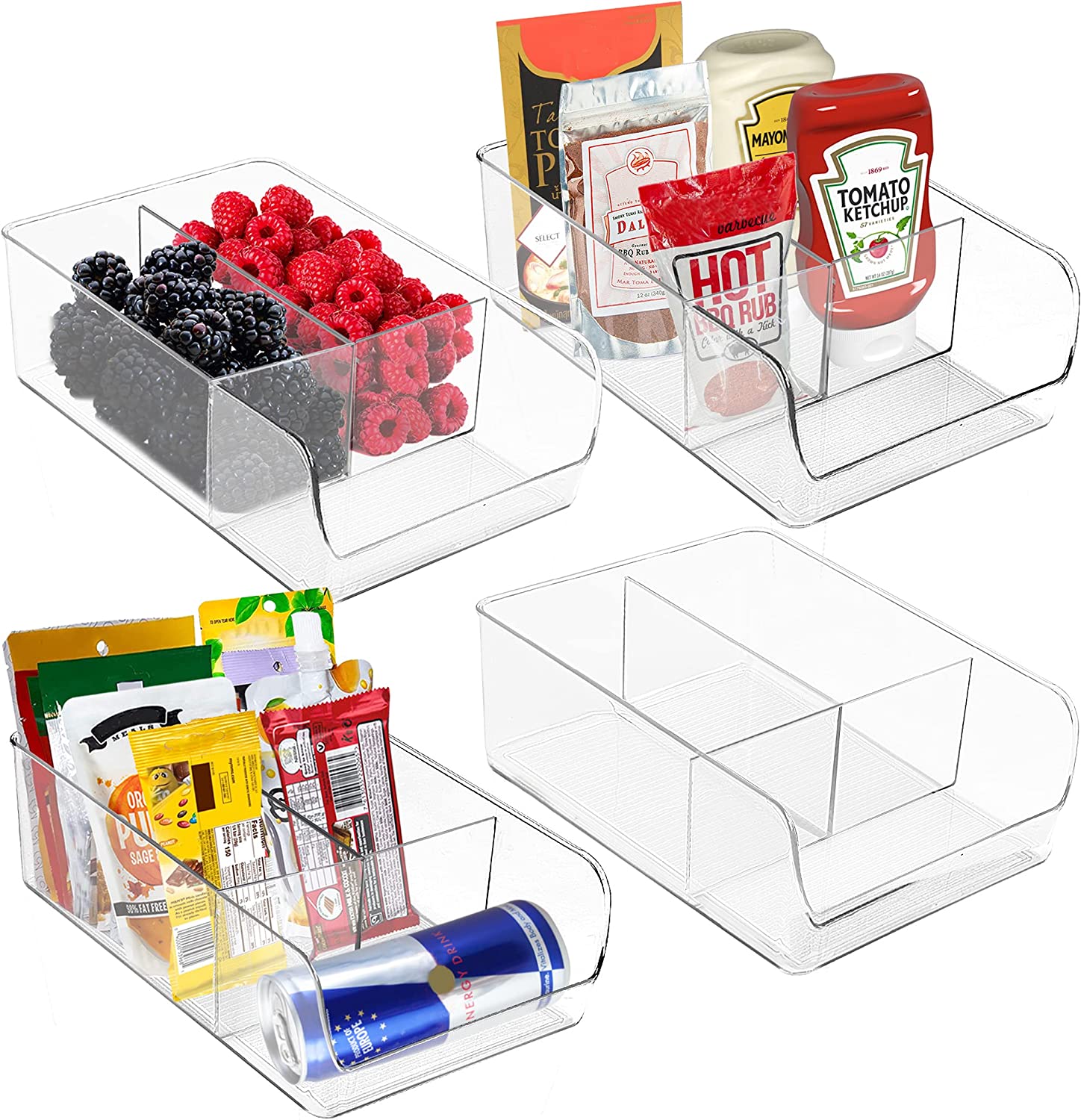 Fridge and Pantry organizer Bins - 3 Divided Section Storage By