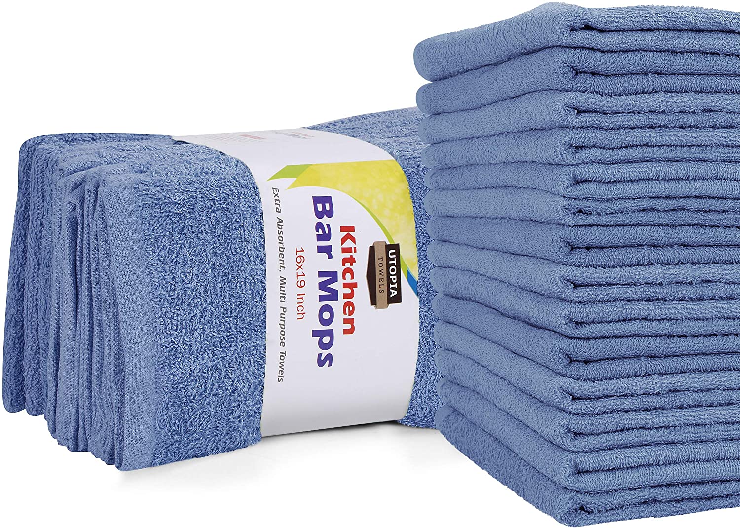 Arkwright Ribbed Cotton Bar Mop Towels (12 Pack), 16x19 in