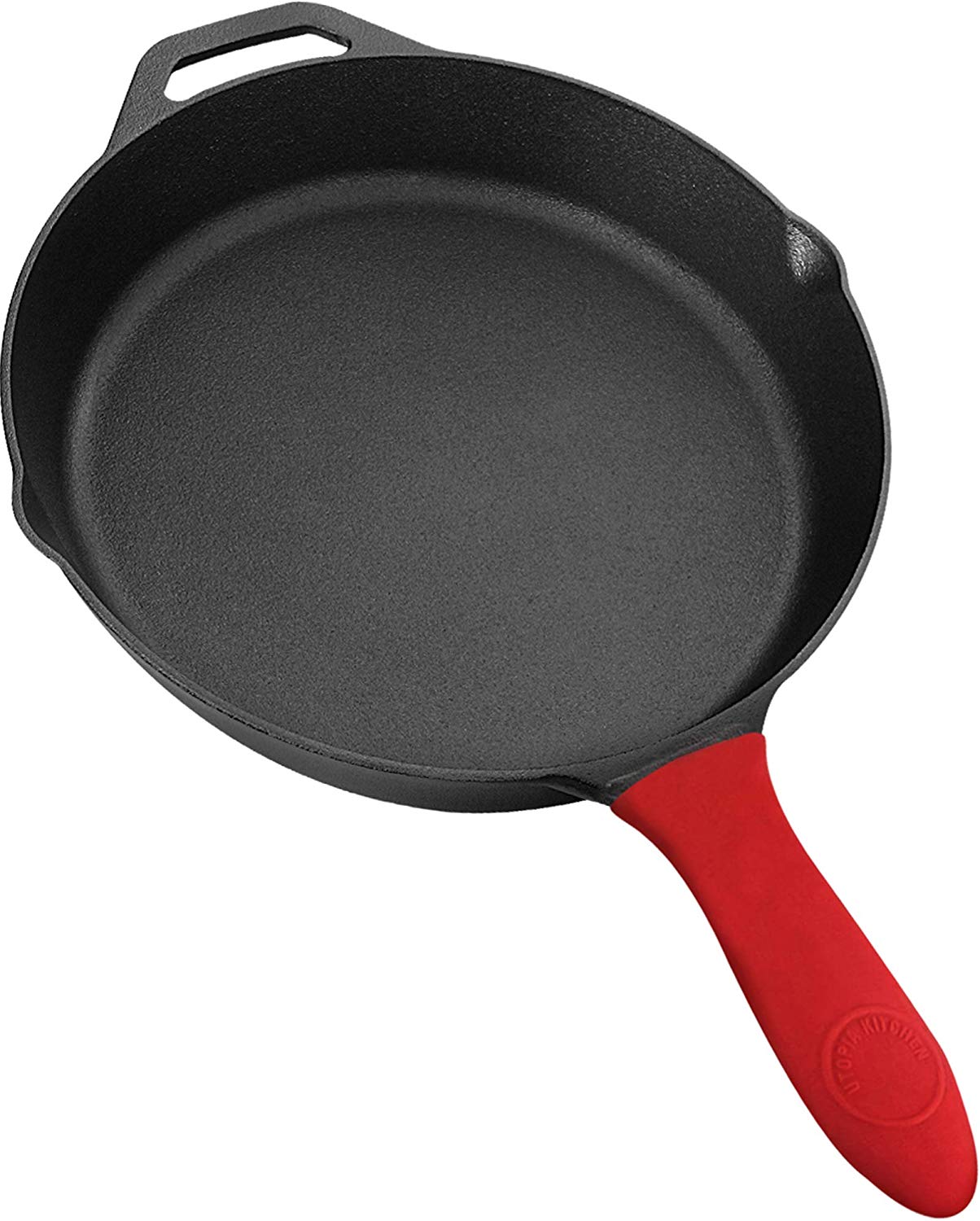 Lodge 12 Inch Cast Iron Skillet. Pre-Seasoned Cast Iron Skillet with Red  Silicone Hot Handle Holder.