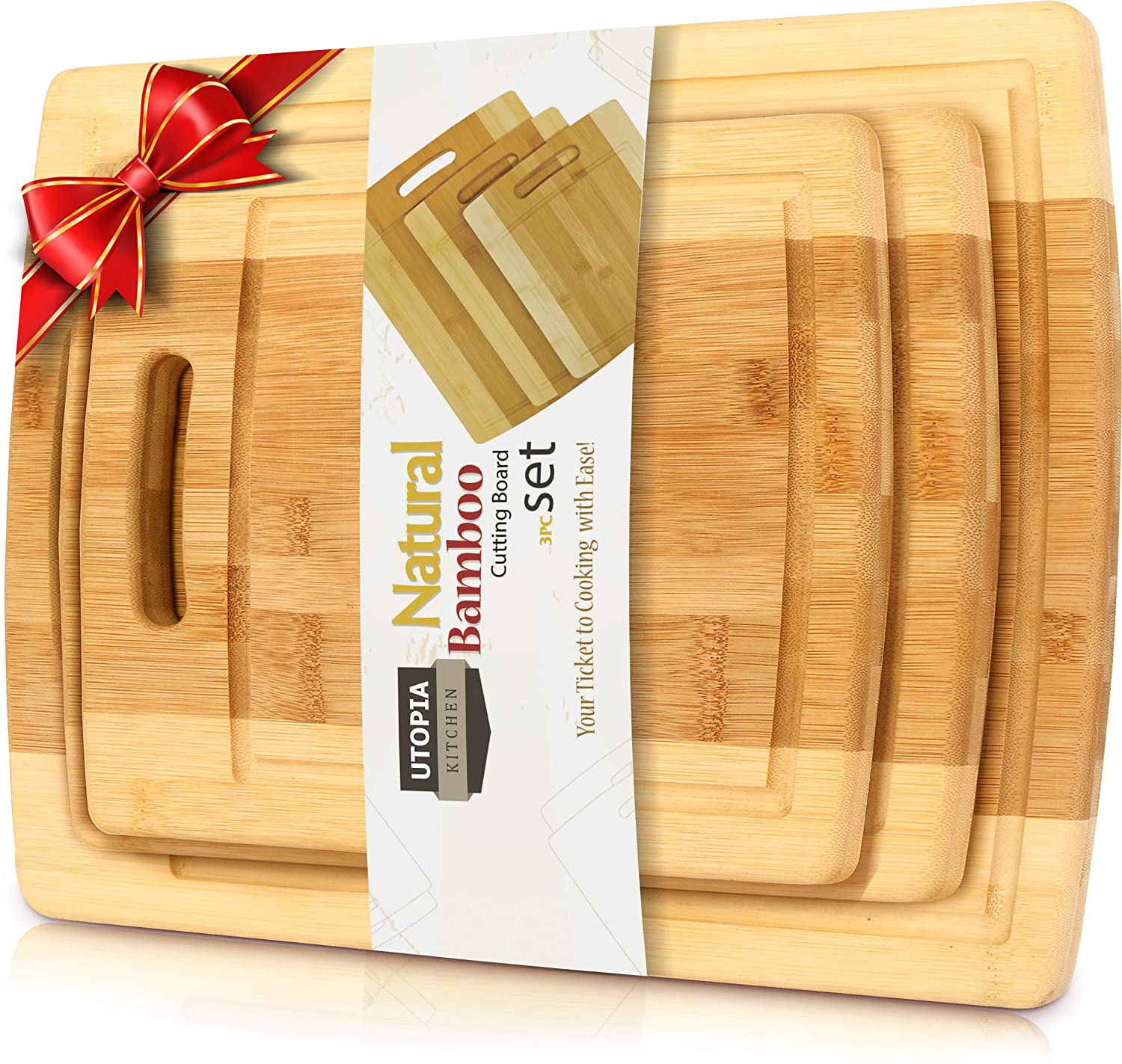 Bamboo Cutting Boards for Kitchen Set of 3 Chopping Boards Utopia Kitchen