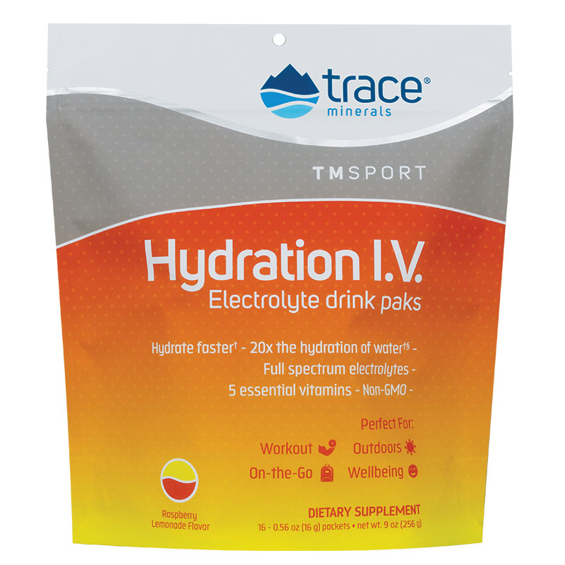 Image of Trace Minerals Hydration I.V. Electrolyte Drink Paks - Raspberry Lemonade (16 packets)