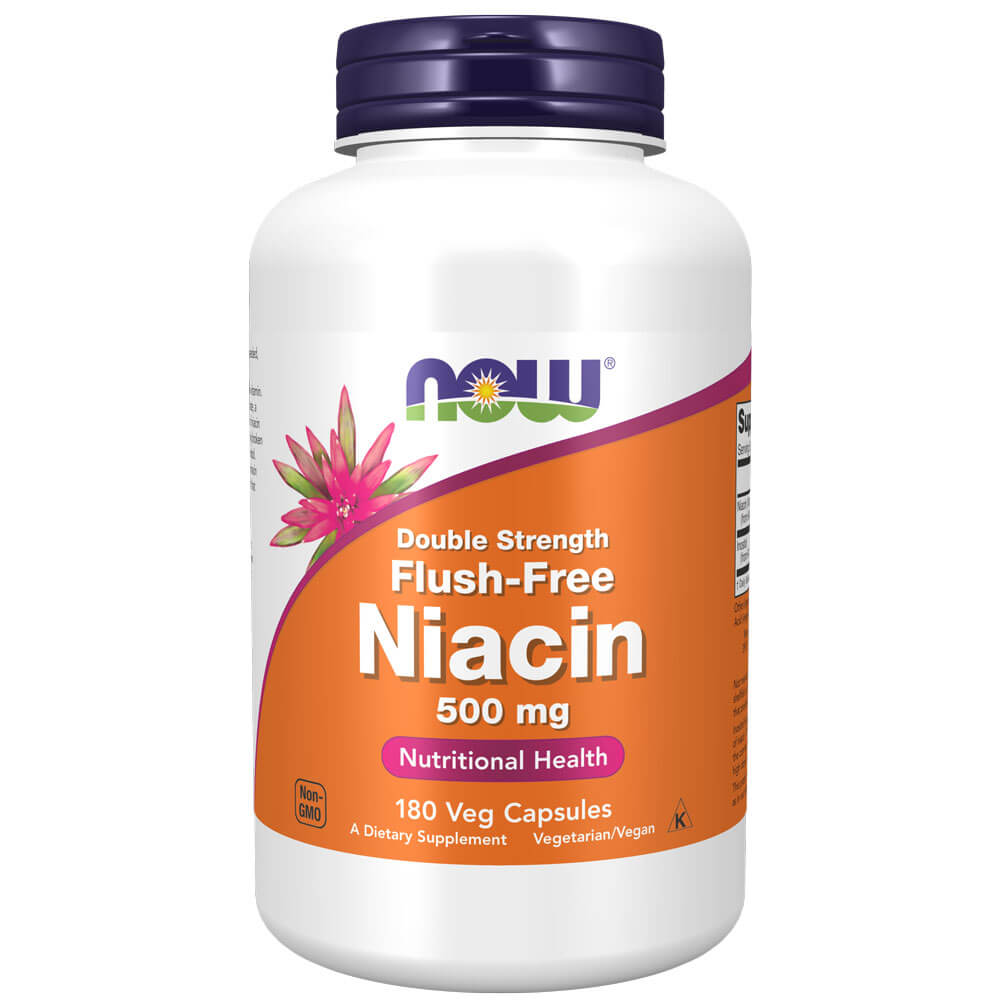 Image of NOW Flush-Free Niacin 500mg, Double Strength (180 capsules)