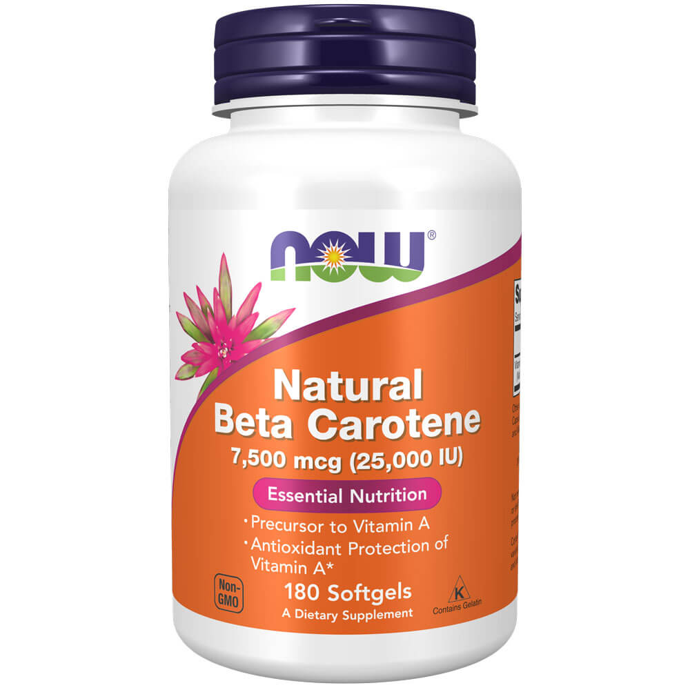 Image of NOW Natural Beta Carotene 7500mcg (25,000 IU) (180 softgels)