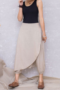 Summer Women Casual Loose Apricot Linen Pants C2798#CK2201363