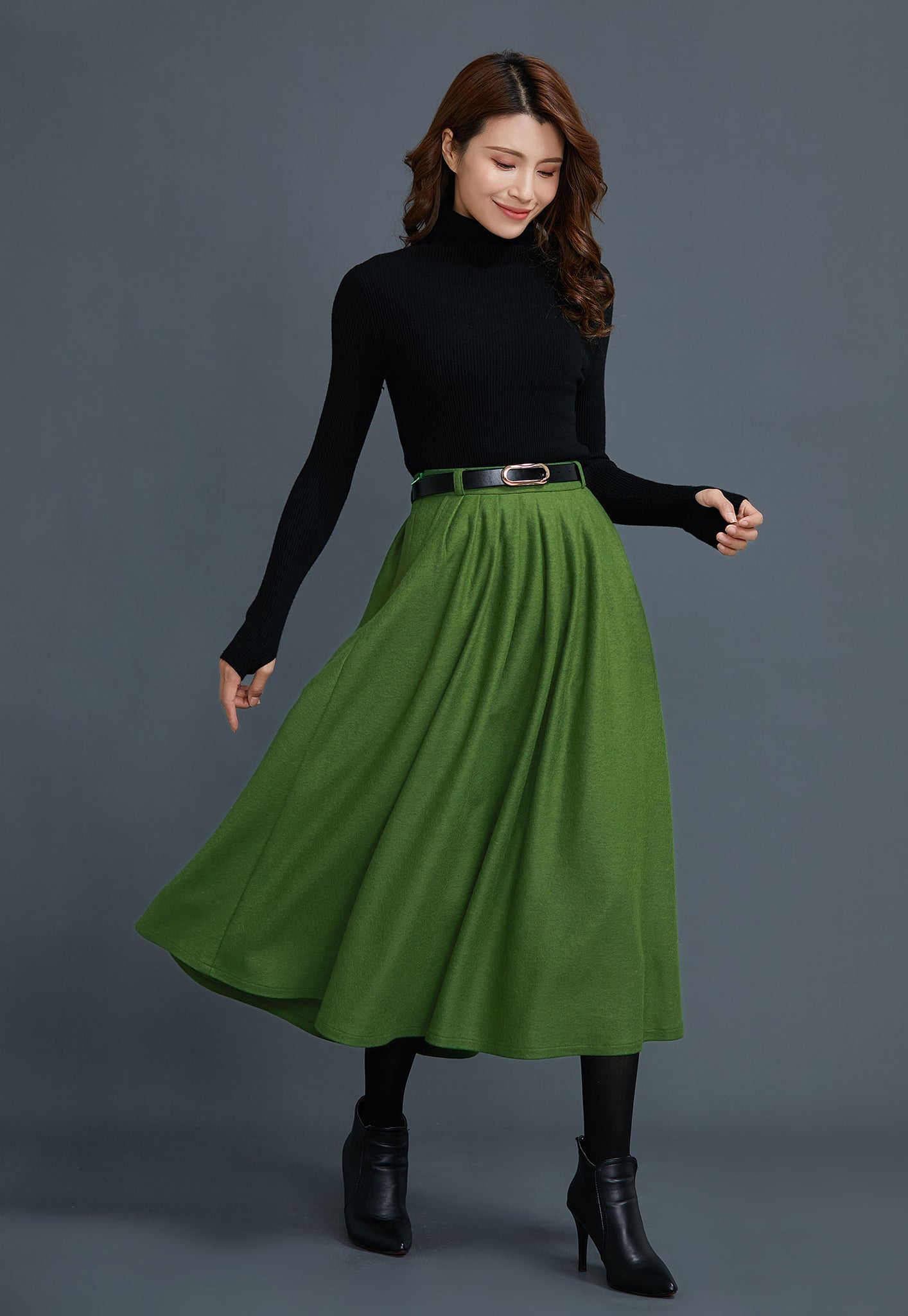 pleated maxi skirt wool